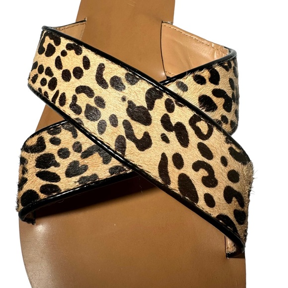 J. Crew Sandals 7 Seaside Crisscross Leopard Pony Hair Leather E8847 - Picture 5 of 11